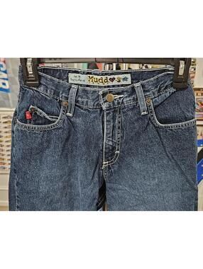 Mudd Jeans Dark Wash Boot Cut Jeans White Stitching Size 1 Y2K